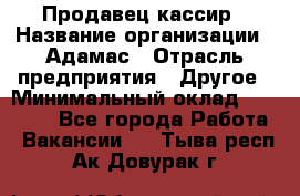 Продавец-кассир › Название организации ­ Адамас › Отрасль предприятия ­ Другое › Минимальный оклад ­ 26 500 - Все города Работа » Вакансии   . Тыва респ.,Ак-Довурак г.
